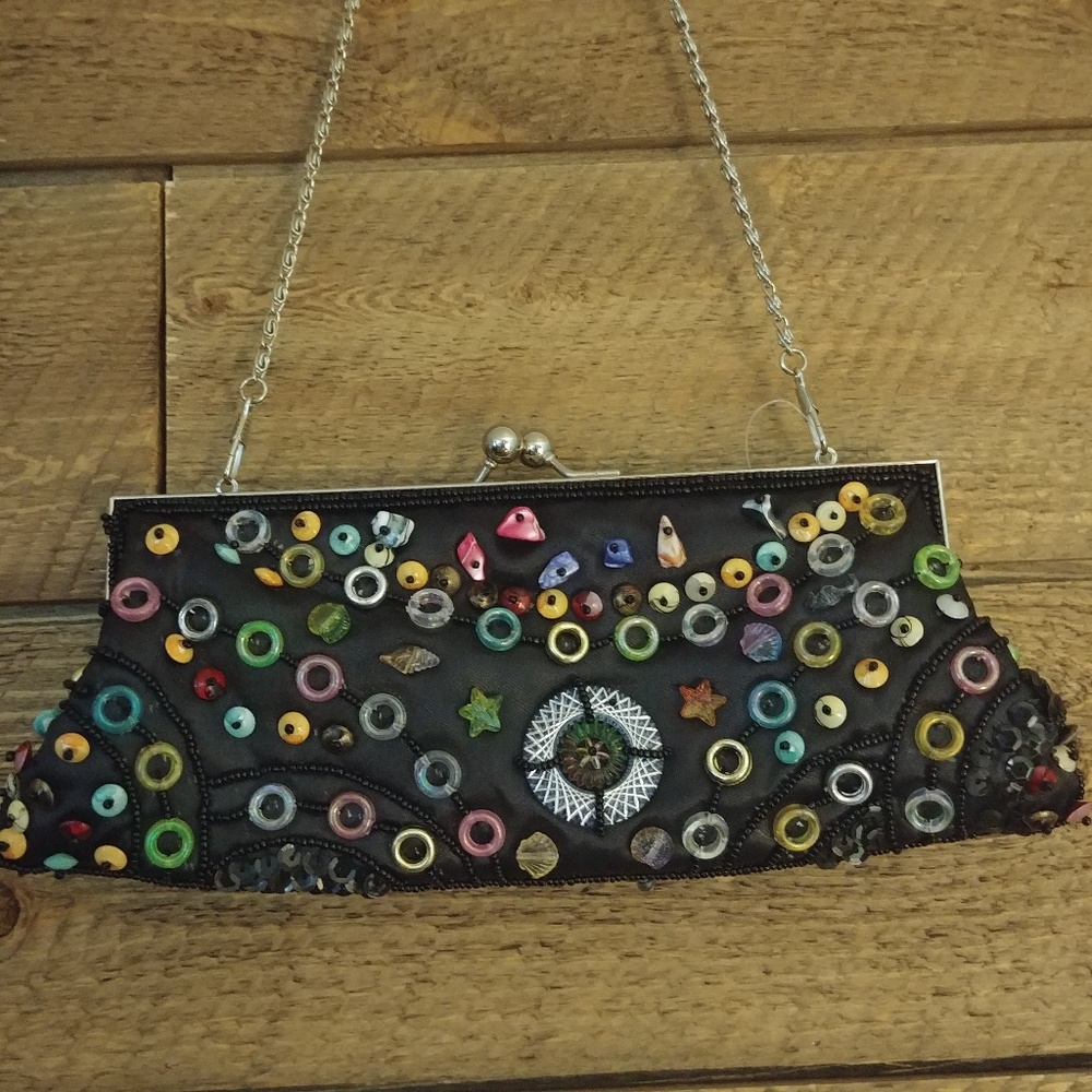 GEM Clutch Beaded Purse with Seashells T6 - Picture 2 of 9